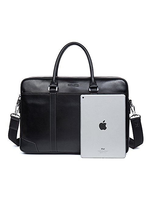 BOSTANTEN Leather Briefcase Messenger Business Bags Laptop Handbag Black