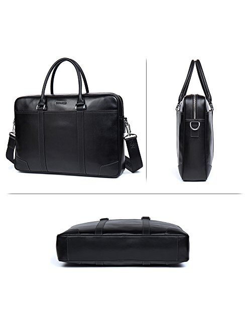 BOSTANTEN Leather Briefcase Messenger Business Bags Laptop Handbag Black