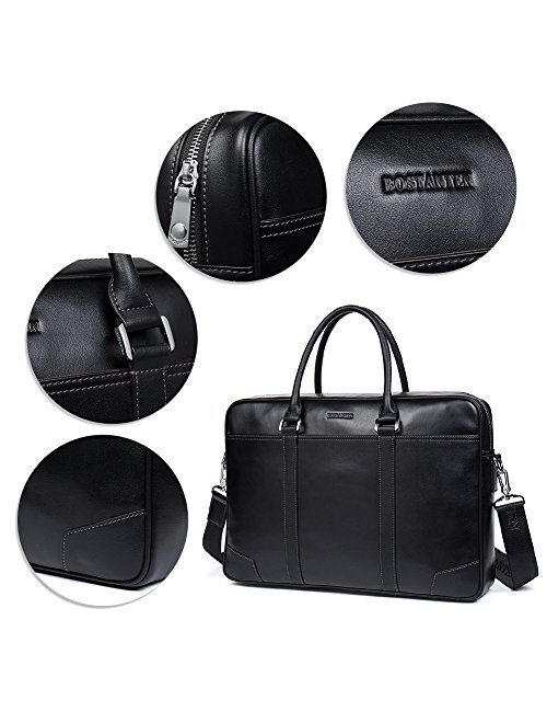 BOSTANTEN Leather Briefcase Messenger Business Bags Laptop Handbag Black