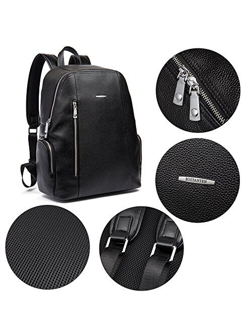 BOSTANTEN Leather Backpack College Laptop Travel Camping Shoulder Bag Gym Sports Bags for Men Coffee