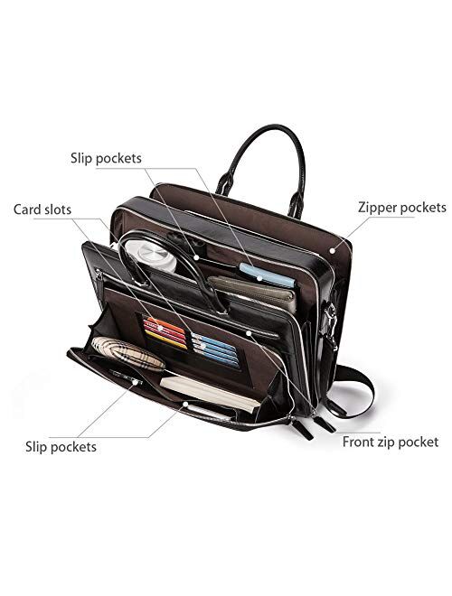 BOSTANTEN Leather Briefcase Shoulder 15.6 "Laptop Business Vintage Slim Messenger Bags for Women & Men Black