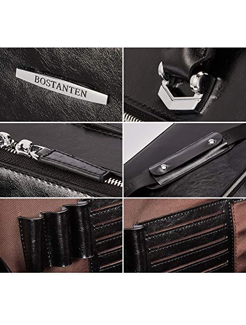 BOSTANTEN Leather Briefcase Shoulder 15.6 "Laptop Business Vintage Slim Messenger Bags for Women & Men Black