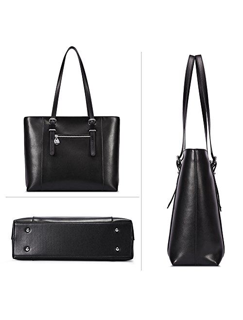 BOSTANTEN Women Briefcase Leather Laptop Tote Handbags 15.6 inch Computer Shoulder Bags Brown