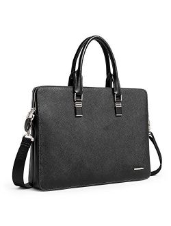 Leather Briefcase Slim Crossbody 15.6 inch Laptop Bag for Men & Women