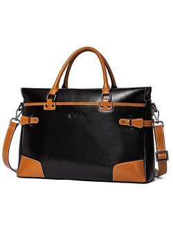 Leather Briefcase Messenger Satchel Bags Laptop Handbags for Women Black