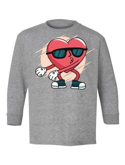 Valentine's Youth Long Sleeve T-shirt Funny Heart Dance Crewneck Tee for Kids Valentine's Day Gifts