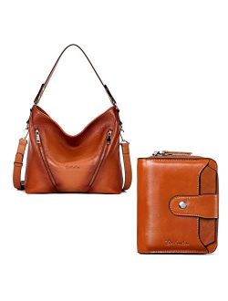Women Leather Handbag Designer Large Hobo Purses Shoulder Bags and Leather Wallets for Women RFID Blocking Zipper Pocket