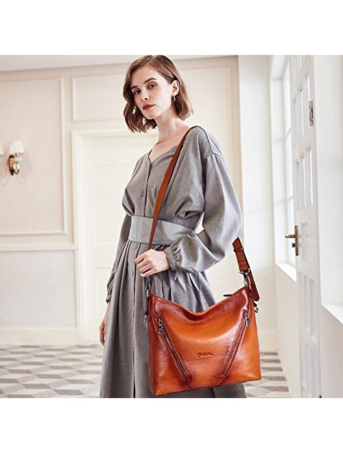 BOSTANTEN Women Leather Handbag Designer Large Hobo Purses Shoulder Bags and Leather Wallets for Women RFID Blocking Zipper Pocket