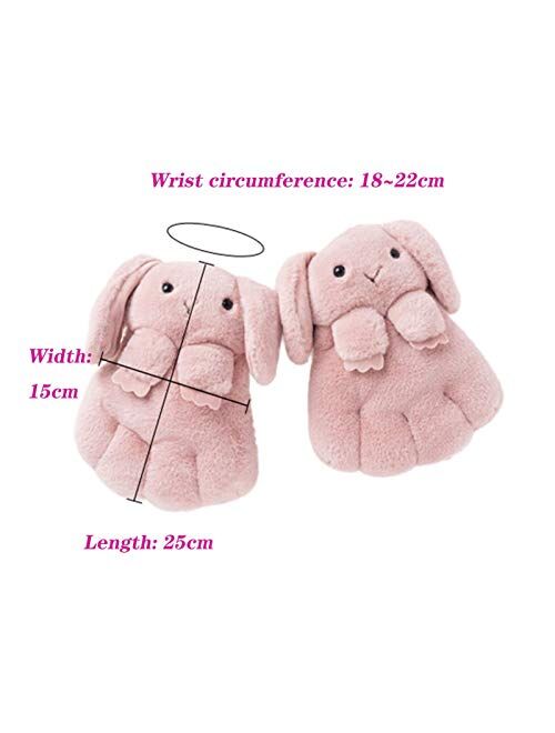 CAILIN Winter Gloves Hanging Neck Cotton Gloves for Girls in Autumn and Winter Plus Velvet Thickening to Keep Warm Plush Cartoon Cute Animal Warm Gloves (Color : Gray)