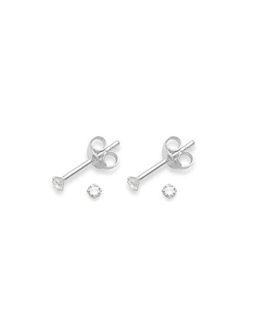 UHIBROS Stainless Steel Stud Earrings Set Hypoallergenic Cubic Zirconia 18K White Gold 316L CZ Earring 6 Pairs 3-8mm