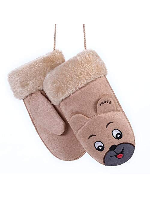 feiren Fashion Children's Cute Cartoon Rabbit Bear Mittens Boy/Girls Winter Plus Plush Cashmere Thicker Warm Suede Leather Mittens