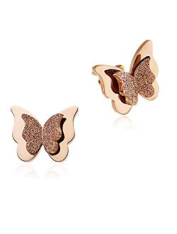 WDSHOW 18k Rose Gold Butterfly Stud Earrings Necklace Set for Women