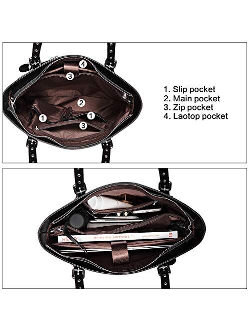 BOSTANTEN Women Leather Handbag Designer Tote Shoulder Work Purses Grey