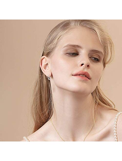 FANCIME Hoop Earrings for women 14K White Gold Plated Sterling Silver Hoop Earrings Small Hoop Earrings Cubic Zirconia Cartilage Dainty Silver Hoop Earrings for Women Gir