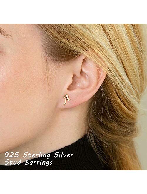 Sterling Silver Stud Earrings, 925 Sterling Silver Initial Stud Earrings Gold Plated Hypoallergenic Earrings for Women Girls Sensitive Ears