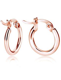 Sterling Silver Hoop Earrings, Small Clasp Hoop Earrings in Gold, Rose Gold, Silver for Women Girls