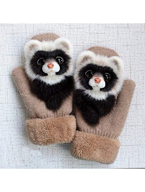 FSJIANGYUE Girl's Warm Soft Rabbit Fur Knit Mittens