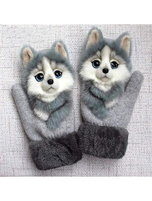 FSJIANGYUE Girl's Warm Soft Rabbit Fur Knit Mittens