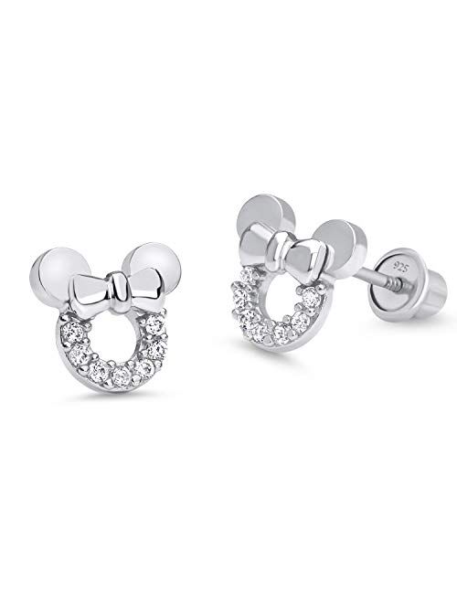 Lovearing 925 Sterling Silver Rhodium Plated Mouse Cubic Zirconia Screwback Baby Girls Earrings