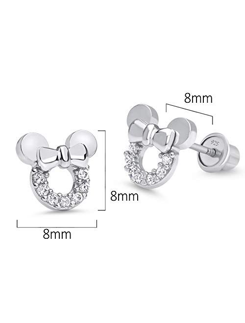 Lovearing 925 Sterling Silver Rhodium Plated Mouse Cubic Zirconia Screwback Baby Girls Earrings