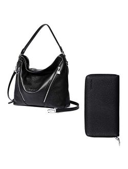 Women Leather Handbag Designer Large Hobo Purses Shoulder Bags and Leather Wallets for Women RFID Blocking Zip Around Credit Card Holder Phone Clutch
