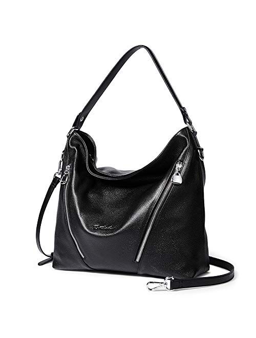 BOSTANTEN Women Leather Handbag Designer Large Hobo Purses Shoulder Bags and Leather Wallets for Women RFID Blocking Zipper Pocket Small Bifold Wallet Card Case Black