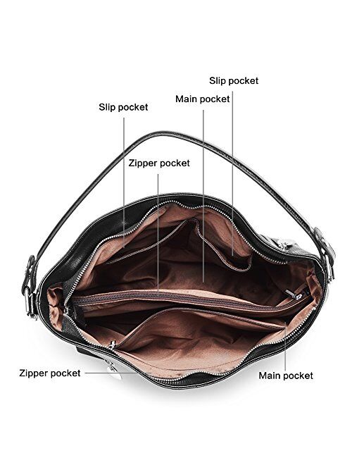 BOSTANTEN Women Leather Handbag Designer Large Hobo Purses Shoulder Bags and Women Leather Wallet RFID Blocking Small Bifold Zipper Pocket Wallet with ID Window