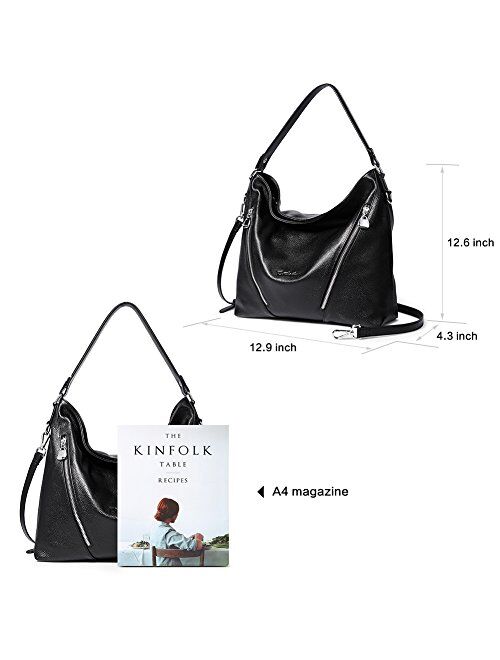 BOSTANTEN Women Leather Handbag Designer Large Hobo Purses Shoulder Bags and Women Leather Wallet RFID Blocking Small Bifold Zipper Pocket Wallet with ID Window