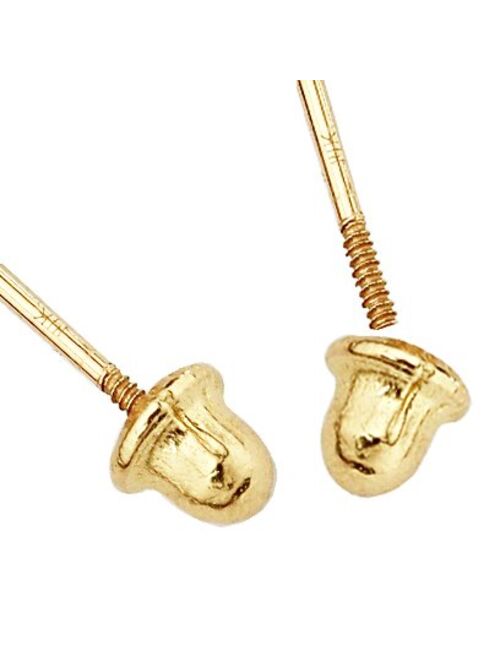The World Jewelry Center 14k REAL Yellow Gold Ball Stud Earrings with Screw Back - 5 Different Size Available