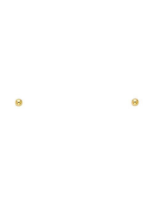 The World Jewelry Center 14k REAL Yellow Gold Ball Stud Earrings with Screw Back - 5 Different Size Available