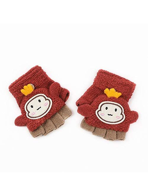 New Winter Kids Cute Fashion Warm Bag Finger Flip Half Finger Fashion Knit Gloves