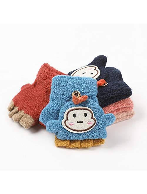 New Winter Kids Cute Fashion Warm Bag Finger Flip Half Finger Fashion Knit Gloves