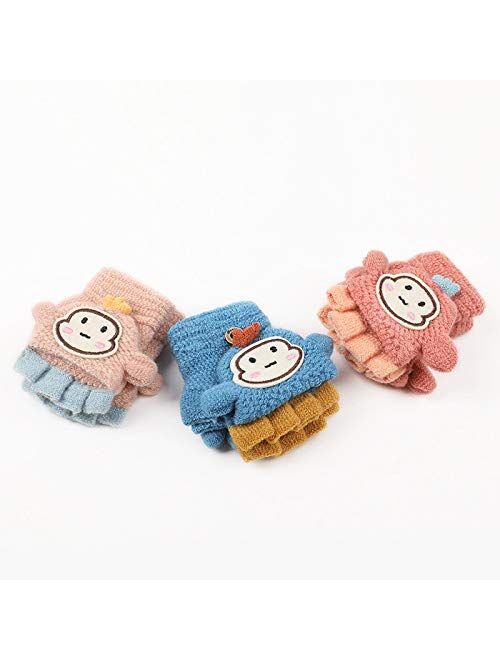 New Winter Kids Cute Fashion Warm Bag Finger Flip Half Finger Fashion Knit Gloves