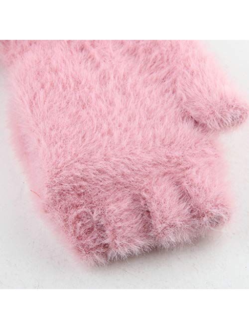 No-branded Cute Rabbit Ears Plush Gloves Girls Flipped Half Finger Gloves Outdoor Kids Winter Children Gloves SZMAABBC (Color : Gray, Size : 1)