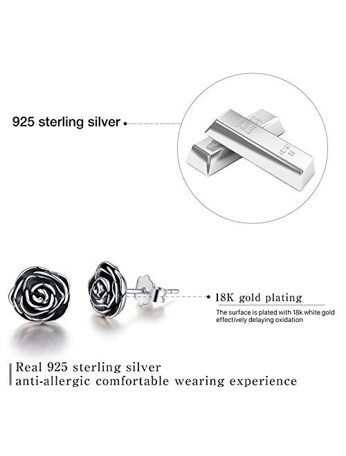 ✦Gifts for Mother's Day✦18K Gold Plating 925 Sterling Silver Rose Stud Earrings Hypoallergenic Flower Earrings Jewelry Gifts for Women Girls Mom Mother Wife Girlfriend