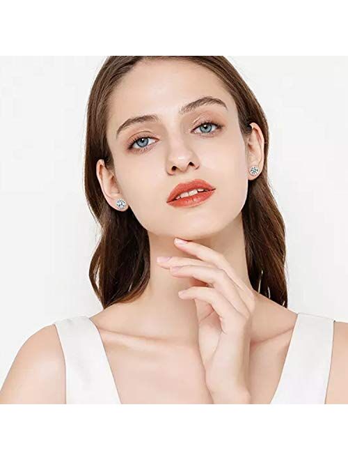 Gold Plated Cubic Zirconia Stud Earrings, with Large 7mm and 18pcs Small Bright CZ Stone Earrings