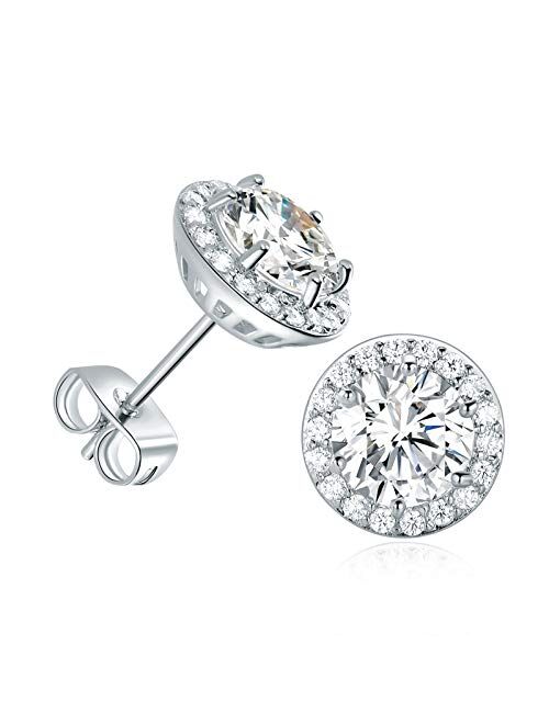 Gold Plated Cubic Zirconia Stud Earrings, with Large 7mm and 18pcs Small Bright CZ Stone Earrings