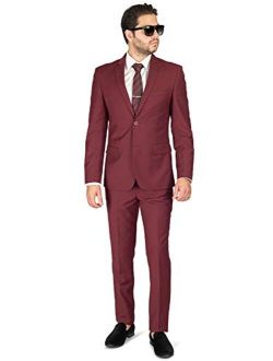Slim Fit Men Suit Burgundy Wine 2 Button Notch Lapel AZAR 8028-58