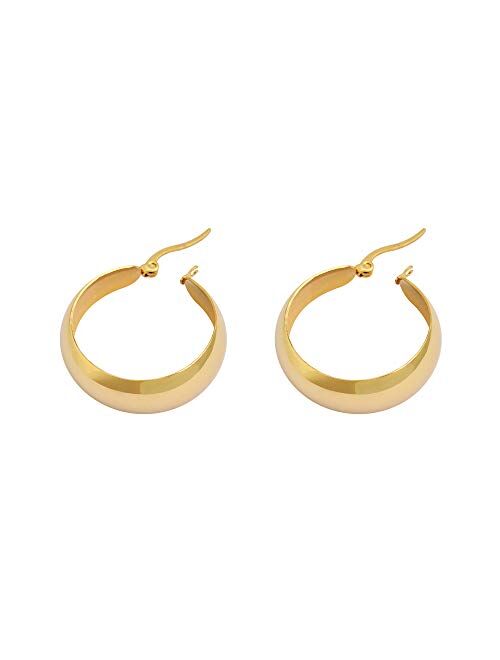Edforce Stainless Steel 18K Gold Plated Lead-free Hypoallergenic Wide Large Rounded Hoop Earrings with Click-Top