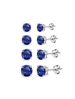 Sterling Silver Created Blue Sapphire Round-Cut Solitaire Stud Earrings for Women Teen Girls
