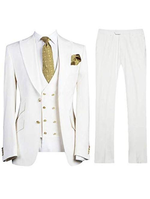 UMISS Men's Suits Two Buttons Jacket Vest Pants 3 Pieces Suit