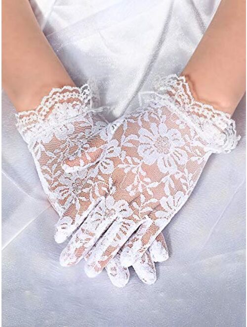 Sumind Girls Princess White Lace Gloves, Dress Gloves for Wedding Pageant Tea Parties