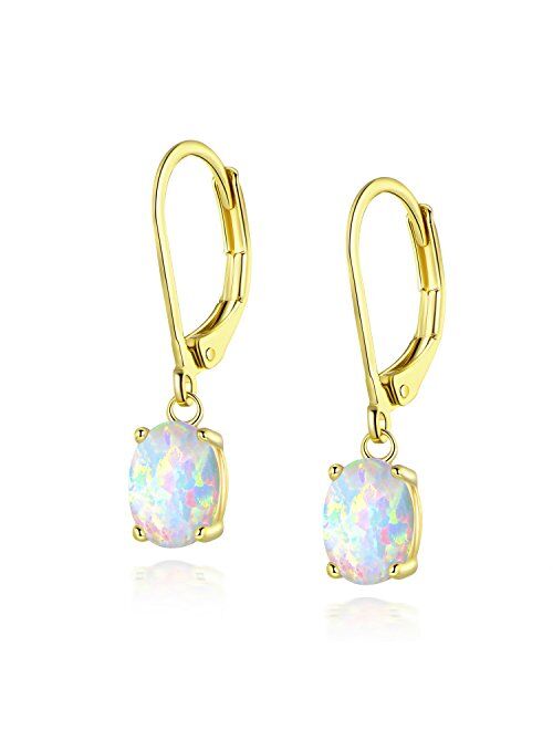 Opal Leveback Earrings Dangle White Rose Gold Plated for Women Girls Hypoallergenic 6x8mm
