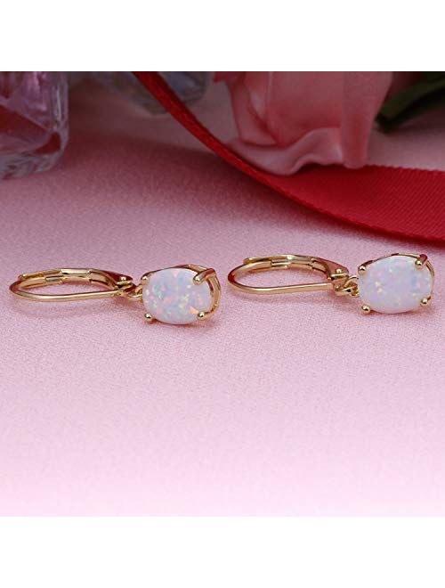 Opal Leveback Earrings Dangle White Rose Gold Plated for Women Girls Hypoallergenic 6x8mm