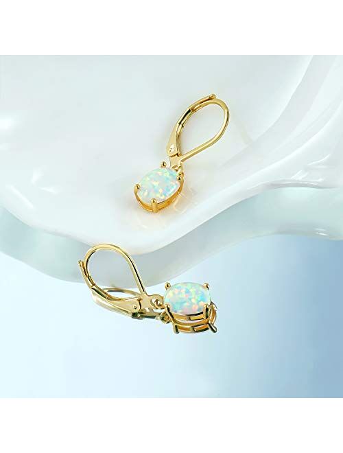 Opal Leveback Earrings Dangle White Rose Gold Plated for Women Girls Hypoallergenic 6x8mm