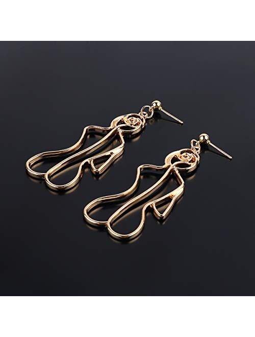 Gold Face Earrings Abstract Design - MOOKOO 4 Pair Hollow Picasso Hand Geometric Statement Earrings for Girls Teens Women