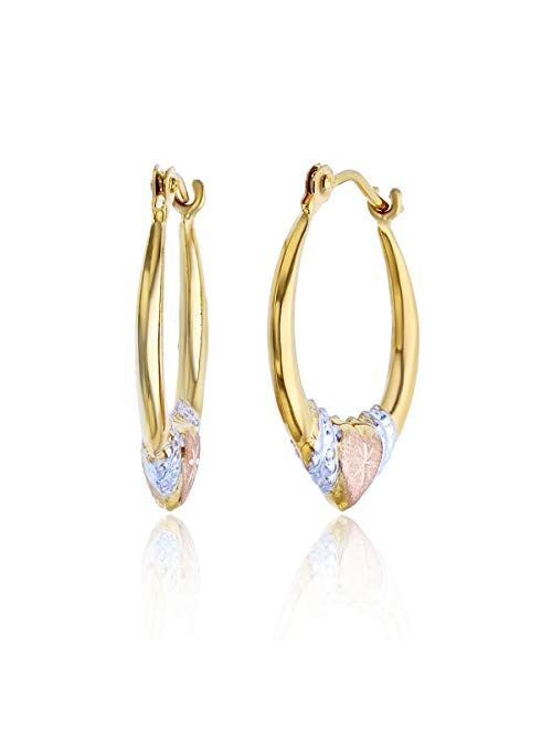 14K Yellow Gold Hearts Hoop Earrings with Hinged Clasp | Heart, Sideways Heart, Shrimp Heart and Triple graduated Heart | Solid Gold Earrings for Women and Girls