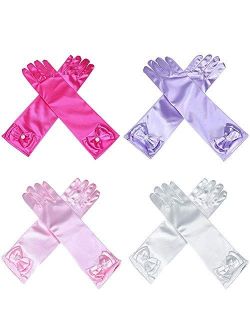 AUHOKY 4 Pairs Little Girls Long Princess Costume Formal Bows Gloves