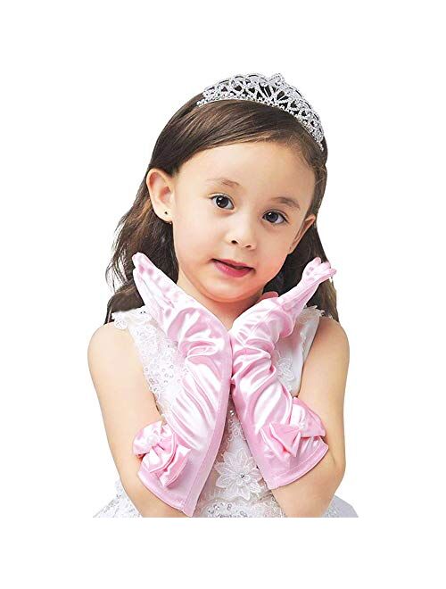 AUHOKY 4 Pairs Little Girls Long Princess Costume Formal Bows Gloves