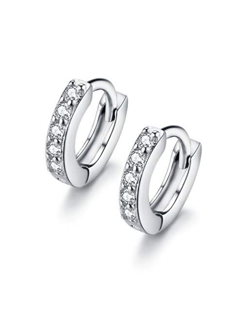 Tiny Small Cubic Zirconia Hoop Earrings for Cartilage Pierced Women Teen Girls 2nd Hole Round Huggie Hoops Dainty Fashion Jewelry Gifts Hypoallergenic 6mm